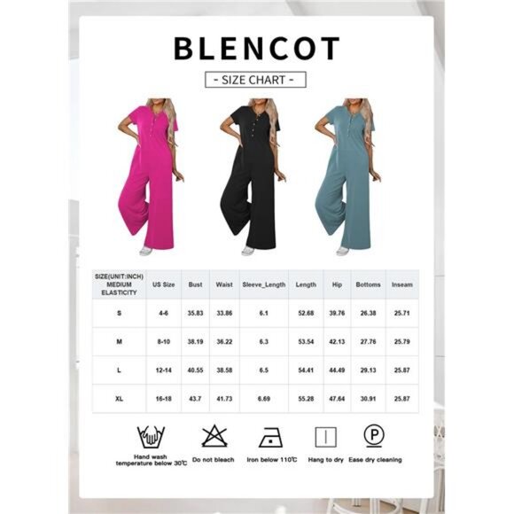 BLENCOT Casual Striped Short Sleeve Jumpsuits Rib Knit Wide Leg Romper Comfy - Picture 4 of 5